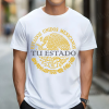 Playera Blanca Personalizada Escudo Mexicano Dorado con Estado en Negro Para Hombre Frente