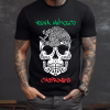 Playera Negra Personalizada Calavera Blanca Viva México Cabrones Tricolor para Hombre Frente