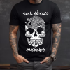 Playera Negra Personalizada Calavera Blanca Viva México Cabrones para Hombre Frente