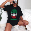 Playera Negra Personalizada Calavera Negra Mexico Magico Tricolor Para Mujer Frente