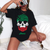 Playera Negra Personalizada Calavera Negra Mexico Tricolor Para Mujer Frente